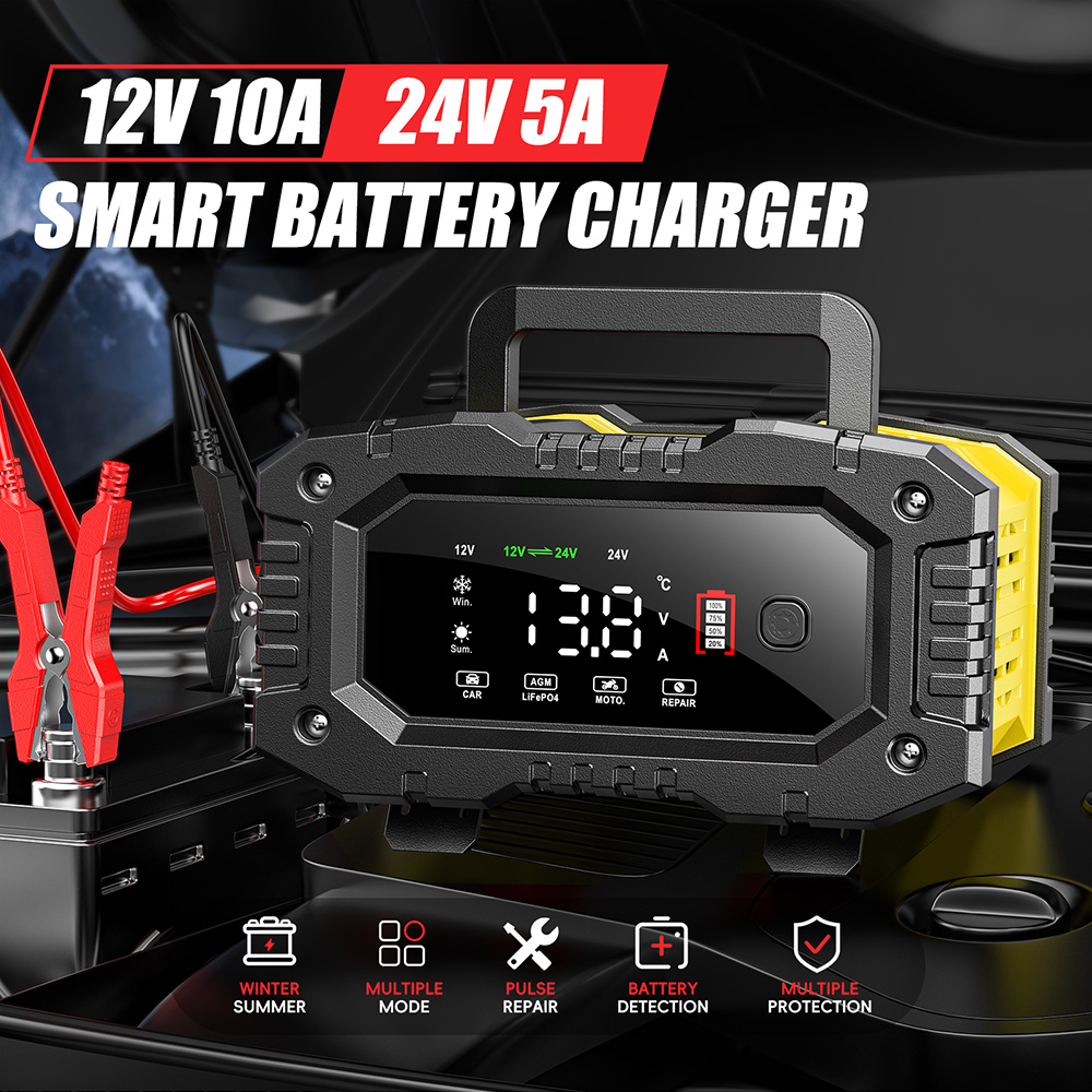 Lifepo4 Battery Charger Smart Automatic - Foxsur 12v 24v carro motocicleta caminhão