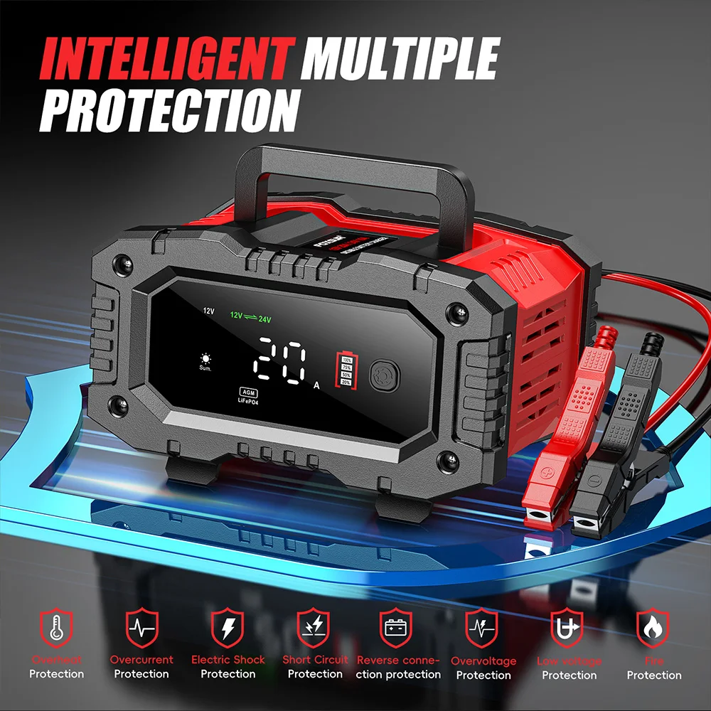 Smart Car Battery Charger 12V 24V 20A - Novo Carregador de Bateria Inteligente FOXSUR
