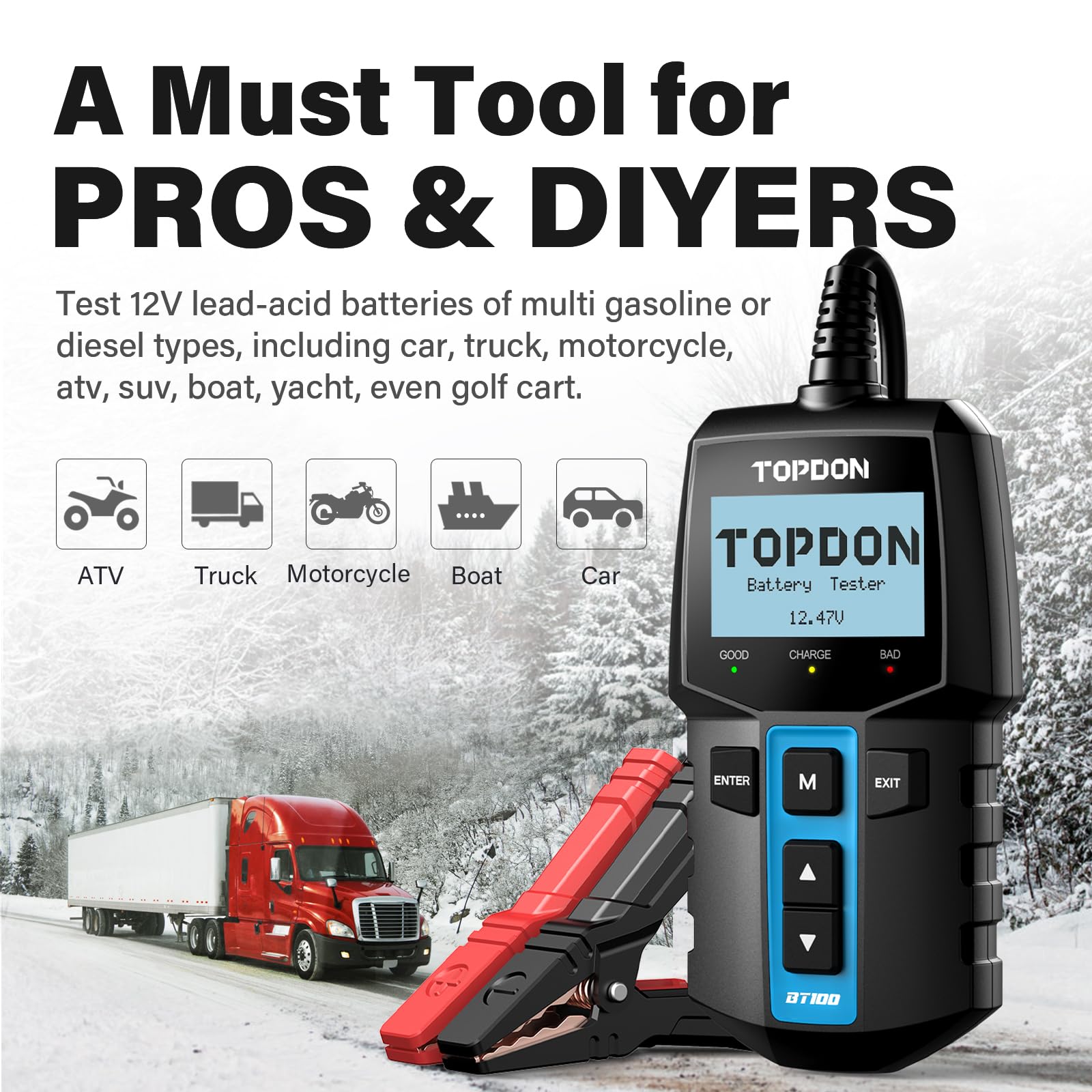 Car Battery Load Tester Digital Cranking - Analisador Digital de Baterias TOPDON BT100