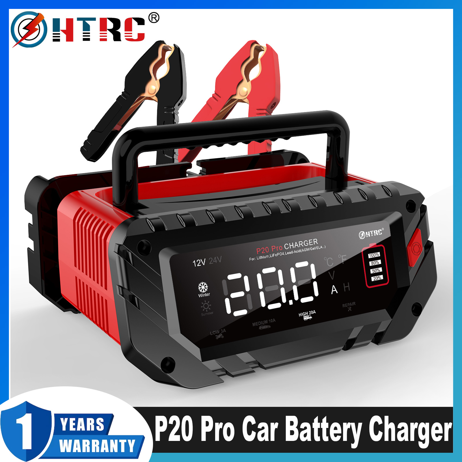 Smart Car Battery Charger 12V 24V 20A - Carregador de Bateria Inteligente HTRC P20