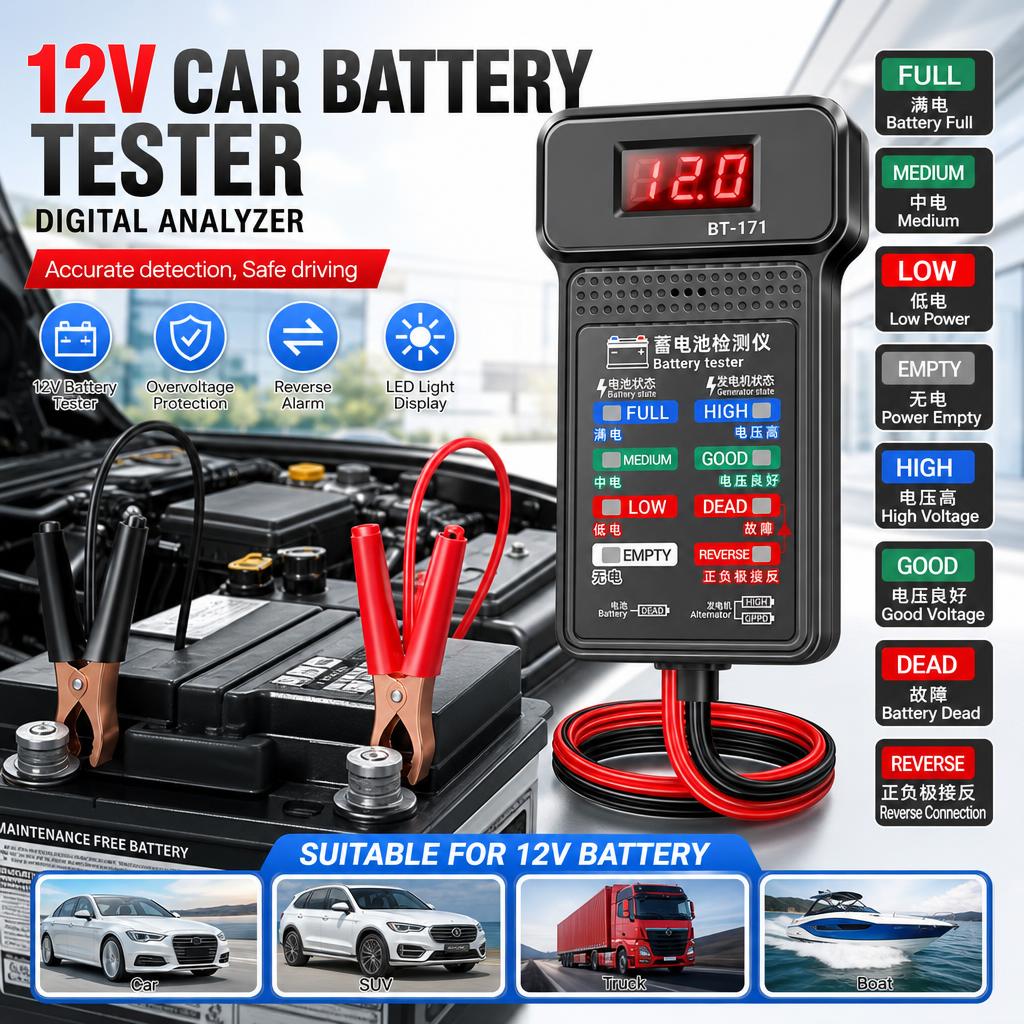 Car Battery Load Tester Digital Cranking - Testador de Bateria Automotiva 12V, Analisador