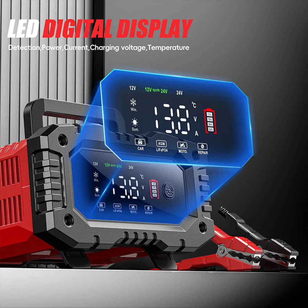 Smart Car Battery Charger 12V 24V 20A - Carregador de Bateria Inteligente FOXSUR 20A/10A