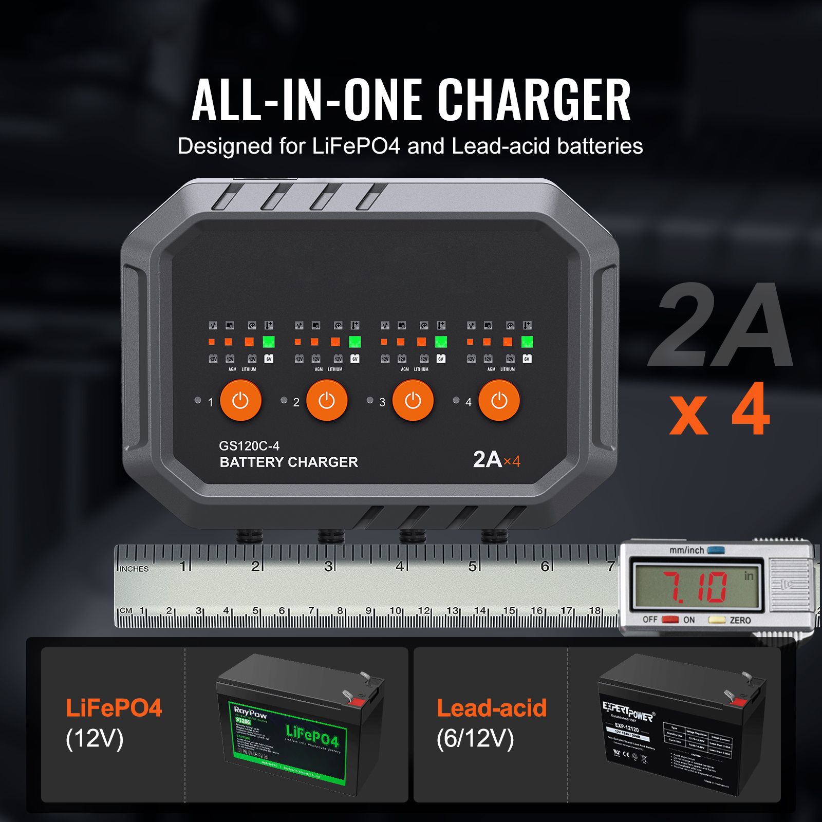 Lifepo4 Battery Charger Smart Automatic - Carregador de Bateria Inteligente, 8 Amperes,