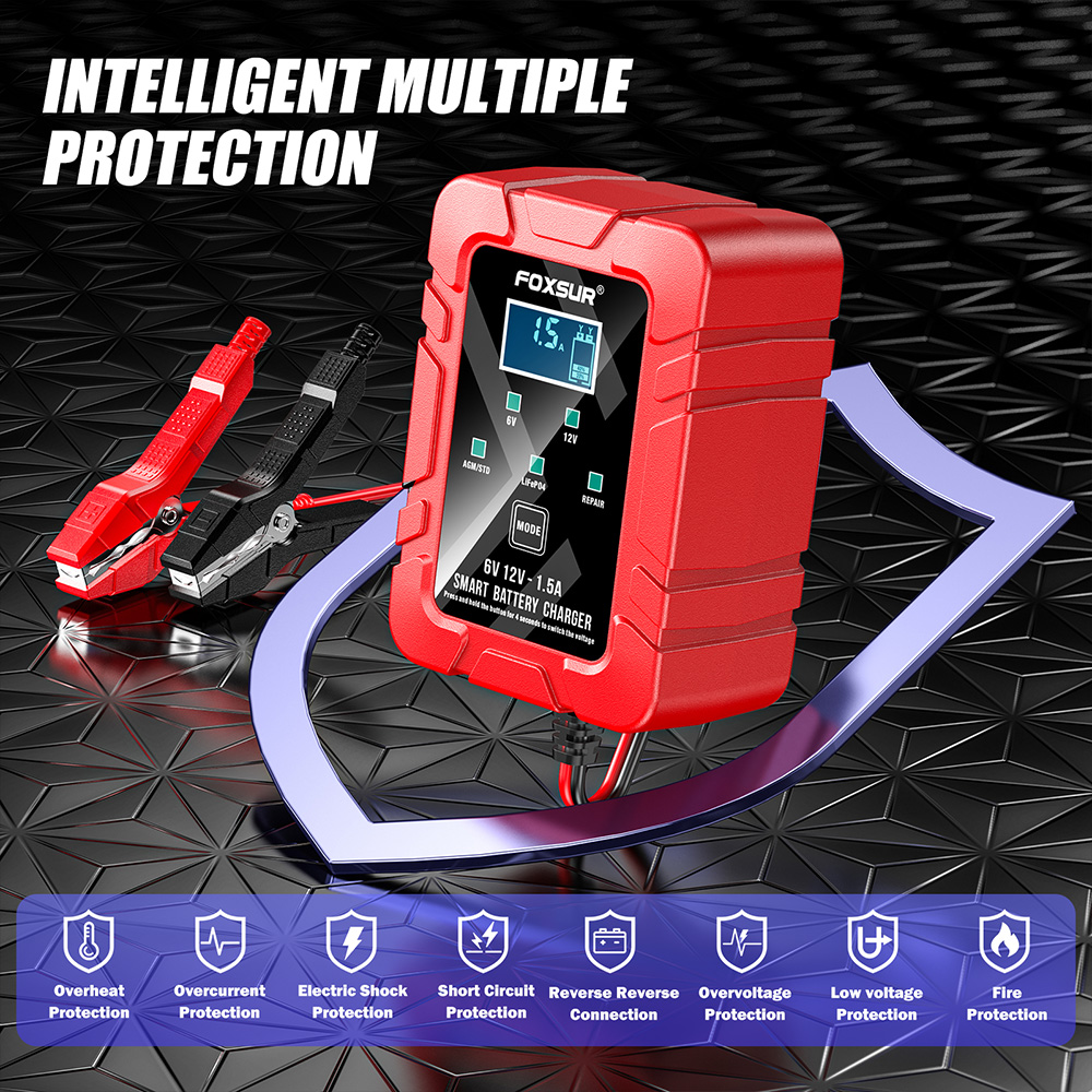 Foxsur fbc061215d 6v 12v 1.5a  - Lifepo4 Battery Charger Smart Automatic avaliação e preço