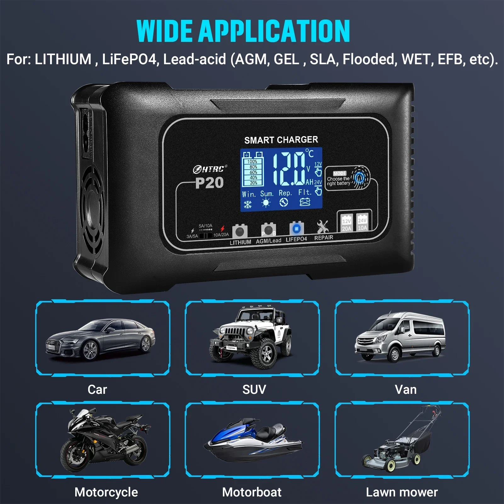 Carregador e Mantenedor de Bat - Smart Car Battery Charger 12V 24V 20A avaliação e preço